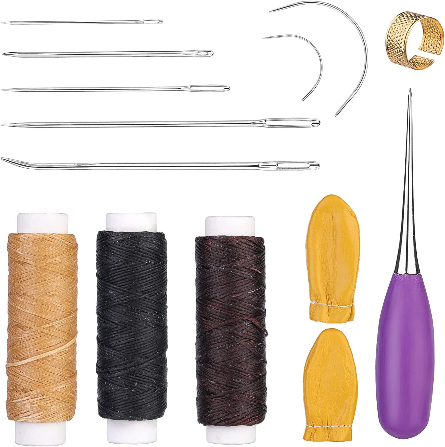 14 Pcs Leather Sewing Kit, Leather Working Tools,Leather Kit with Big Eye Sewing Needle Including Leather Waxing Thread, Awl, Finger Cover, Mainly for Leather Sewing, Canvas Repair, Book Binding image 0
