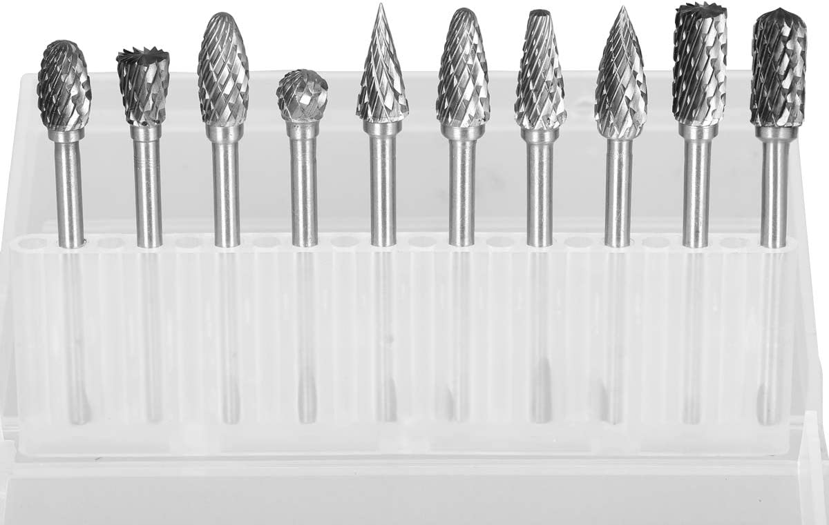 COMOWARE Rotary Burr Set 10pcs 1/8 Tungsten Carbide Rotary File Solid Carbide Rotary Burr Set Drill Grinding Cutter Tools Bits Set, for DIY Wood-working Carving, Metal Polishing, Engraving, Drilling image 2