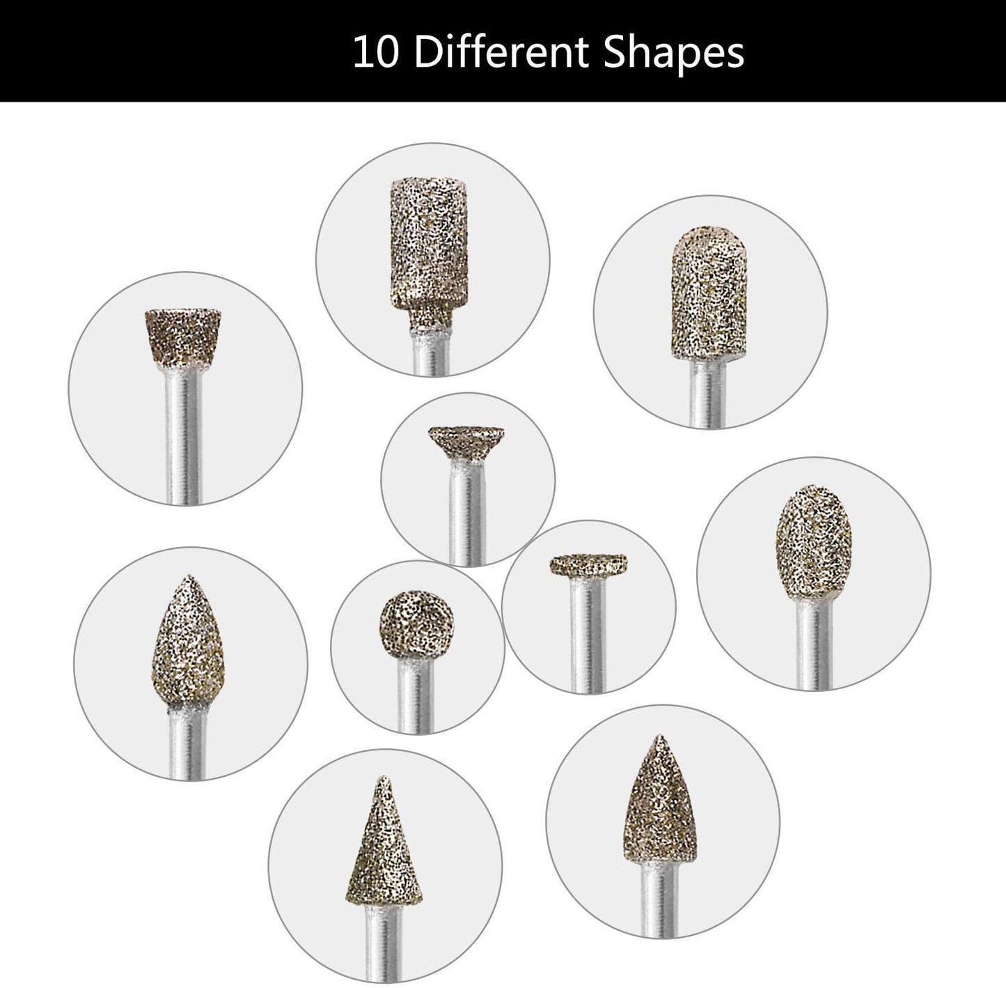 60 Grit 20Pcs 𝗗𝗶𝗮𝗺𝗼𝗻𝗱 𝗕𝘂𝗿𝗿 𝗦𝗲𝘁 - GOXAWEE Rotary Grinding Burrs Engraving Bits Set with 1/8-inch Shank, Diamond-Coated Stone Carving Accessories Bit Universal Fitment for Rotary Tools image 2