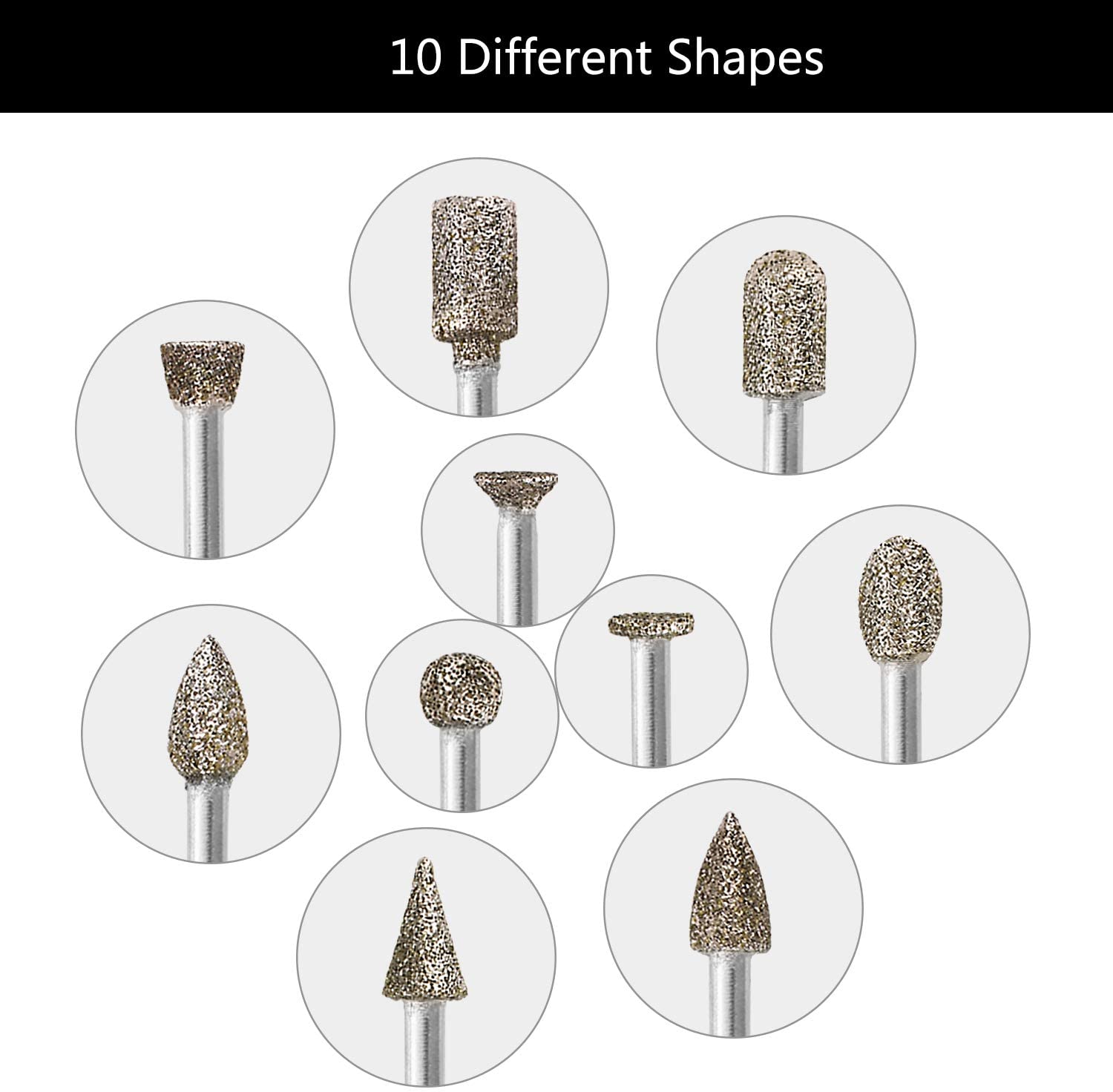 60 Grit 20Pcs 𝗗𝗶𝗮𝗺𝗼𝗻𝗱 𝗕𝘂𝗿𝗿 𝗦𝗲𝘁 - GOXAWEE Rotary Grinding Burrs Engraving Bits Set with 1/8-inch Shank, Diamond-Coated Stone Carving Accessories Bit Universal Fitment for Rotary Tools image 2