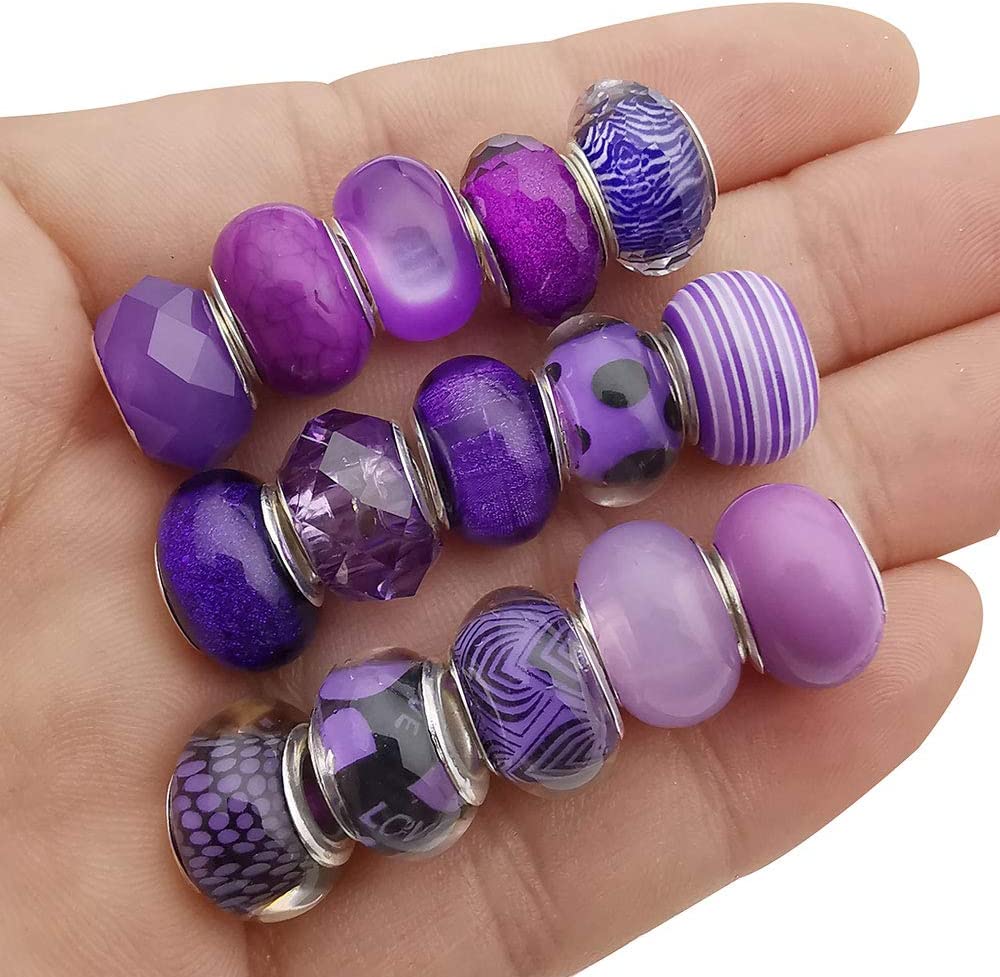 50pcs Assorted Purple Resin Imitation Glass European Large Hole Beads Rhinestone Metal Spacer Charms Bead Assortments for DIY Crafts Bracelets Necklaces Jewelry Making (M570-Purple) image 4