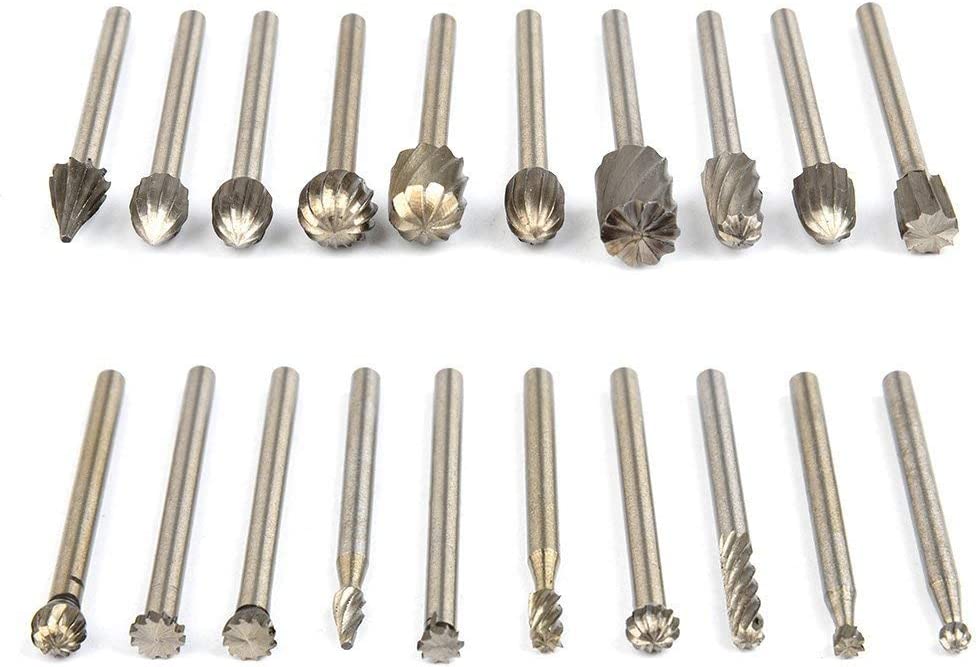 Tungsten Carbide HSS Rotary Burr Set - APlus 20pcs Wood Carving Drill Bits Set with 3mm 1/8 inch Shank for DIY Woodworking, Carving, Engraving, Drilling image 4