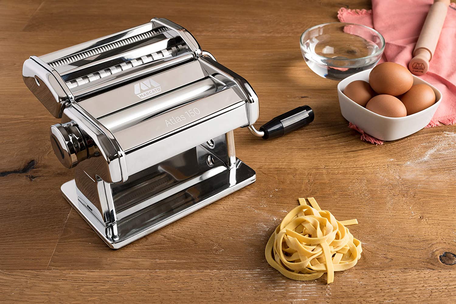 MARCATO Atlas 150 Pasta Machine, Made in Italy, Includes Cutter, Hand Crank, and Instructions, 150 mm, Stainless Steel image 1