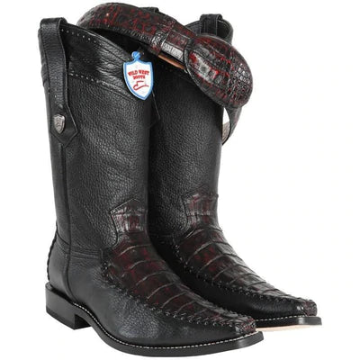WILD WEST BOOTS #278T8218 MEN'S | COLOR BLACK CHERRY | WILD WEST BOOTS-MEN'S CAIMAN BELLY WITH DEER COWBOY BOOTS image 0