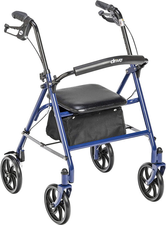 Drive Medical 10257BL-1 4-Wheel Rollator Walker With Seat &amp; Removable Back Support, Blue image 0