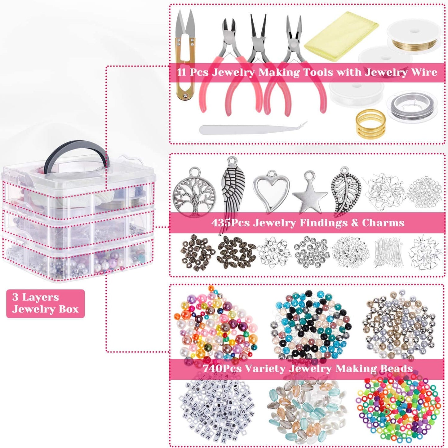 Jewelry Making Supplies, Cridoz Jewelry Making Tools Kit with Jewelry Pliers, Beading Wire, Jewelry Beads and Charms Findings for Jewelry Necklace Earring Bracelet Making Repair image 2