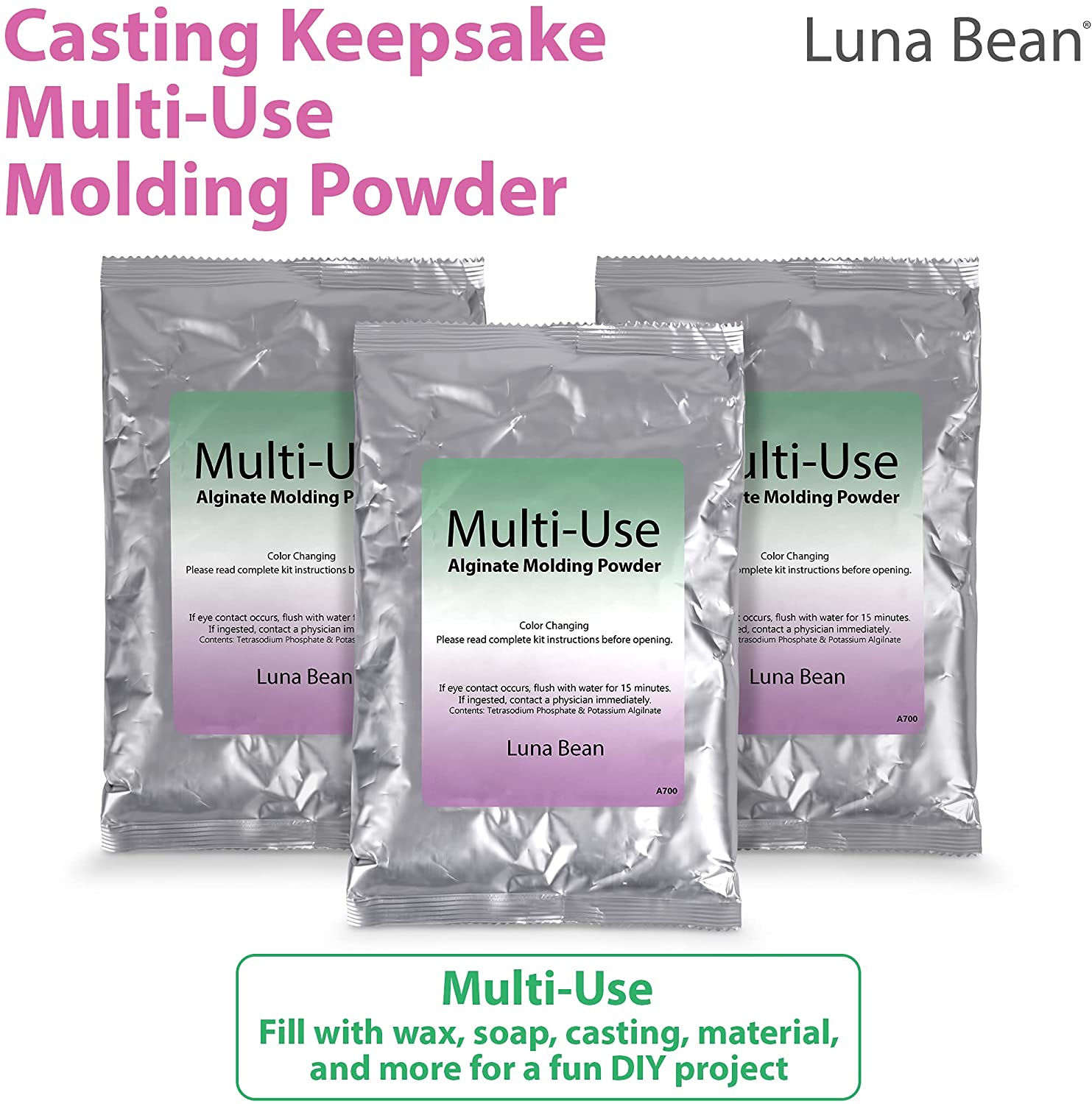 Alginate Molding Powder for Hand Casting Kit &amp; Multi-Use Projects - 3 lb Casting Plaster Material - Family Keepsakes- Create-a-Mold by Luna Bean image 1