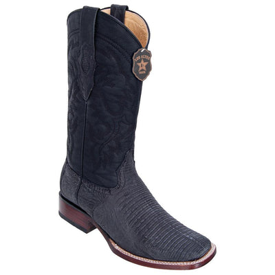 LOS ALTOS BOOTS MENS #8220774 WIDE SQUARE TOE | GENUINE TEJU LIZARD LEATHER BOOTS | COLOR SANDED BLACK image 0