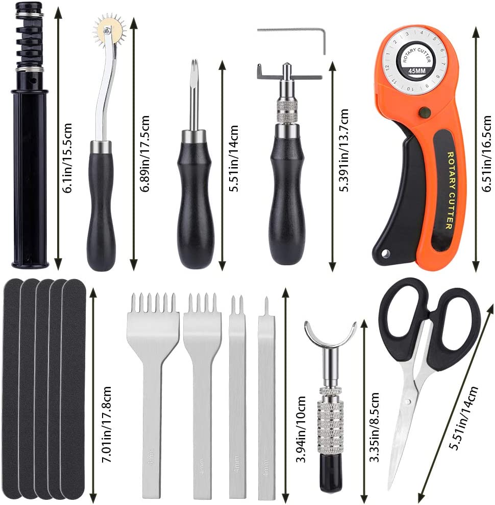 185 Pcs Leather Working Tools, Leather Working Tools and Supplies, Kit with Rotary Cutter and Mat, Hammer Stamping Tools, Awl, Tape Measure, Hand Stitching Tool Set for Sewing Leather Craft image 1