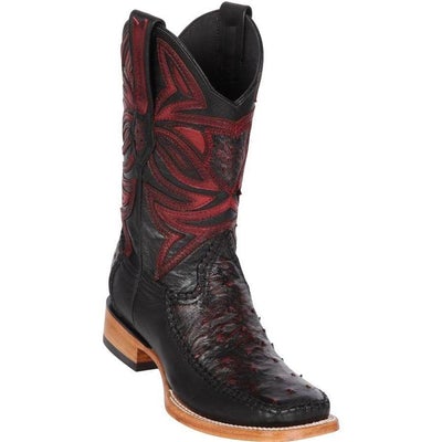 LOS ALTOS BOOTS MENS #82F0318 WIDE SQUARE TOE | GENUINE OSTRICH &amp; DEER SKIN BOOTS | COLOR BLACK CHERRY image 0