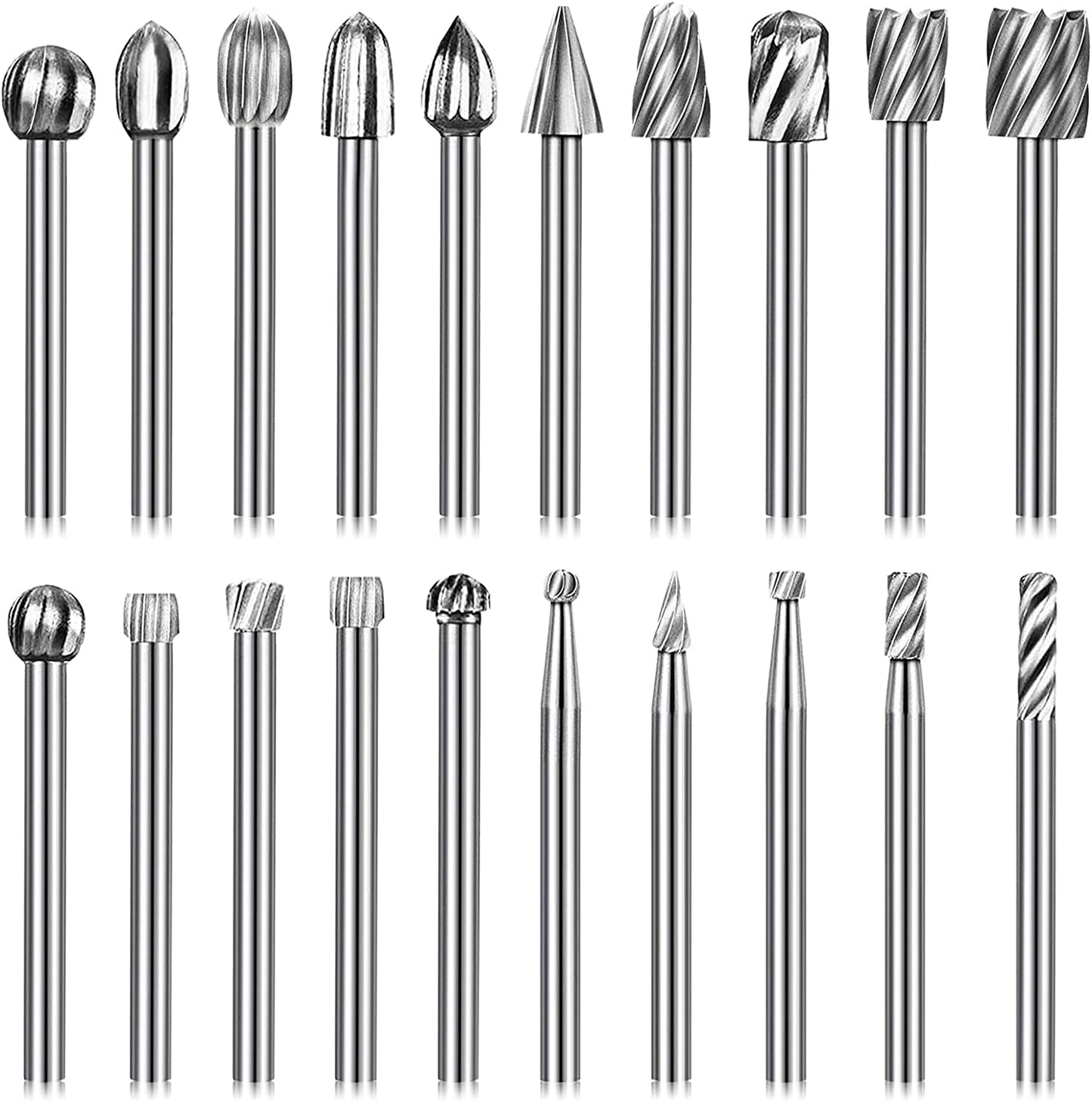 Tonsiki 20PCS Wood Carving Bits Set, 1/8 Inch(3mm) Shank Tungsten Carbide Rotary Tools Accessories for DIY Woodworking, Engraving, Grooving, Polishing, Suitable for Most Rotary Tools image 0