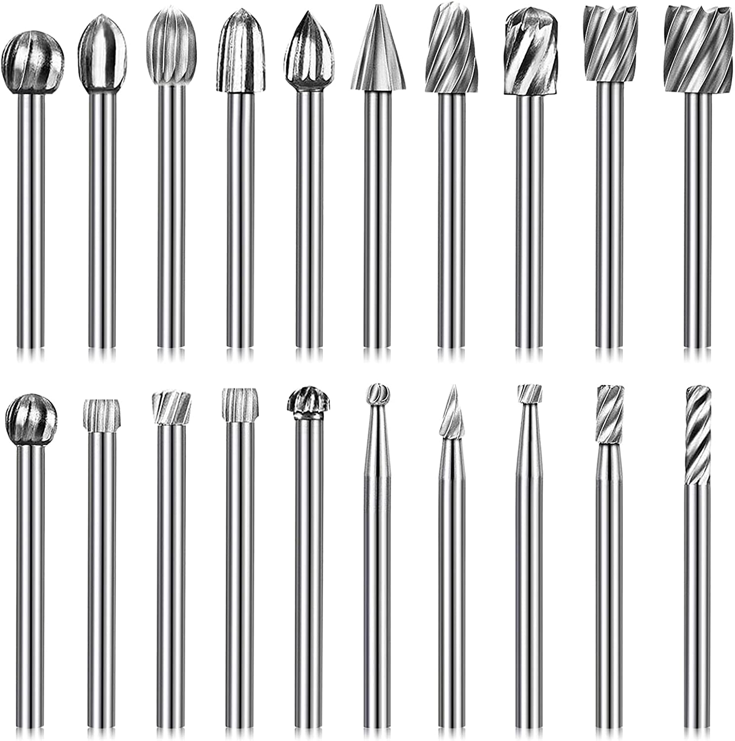 Tonsiki 20PCS Wood Carving Bits Set, 1/8 Inch(3mm) Shank Tungsten Carbide Rotary Tools Accessories for DIY Woodworking, Engraving, Grooving, Polishing, Suitable for Most Rotary Tools image 0