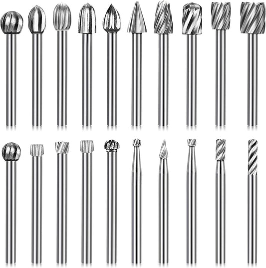 Tonsiki 20PCS Wood Carving Bits Set, 1/8 Inch(3mm) Shank Tungsten Carbide Rotary Tools Accessories for DIY Woodworking, Engraving, Grooving, Polishing, Suitable for Most Rotary Tools image 0
