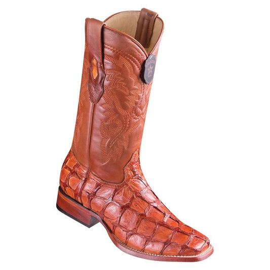 Los Altos Boots Mens #8221003 Wide Square Toe | Genuine Pirarucu Fish Boots | Color Cognac image 0