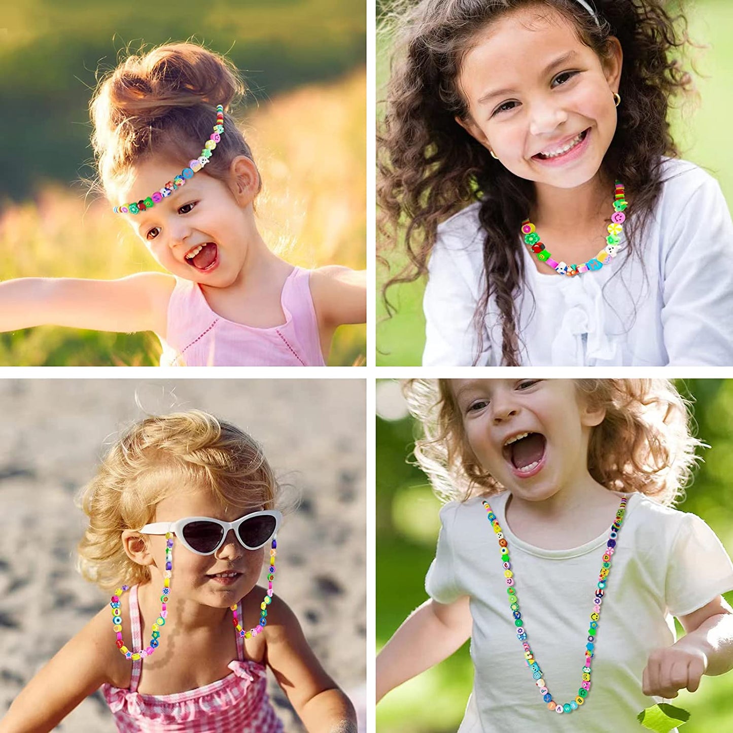 666PCS Flower Smiley Polymer Clay Beads Charms 24 Styles Cool Fun Cute Preppy Beads for Jewelry Making Girls Indie Aesthetic Beads DIY Bracelet Accessories Kit 5m Crystal Elastic String for Kids image 3