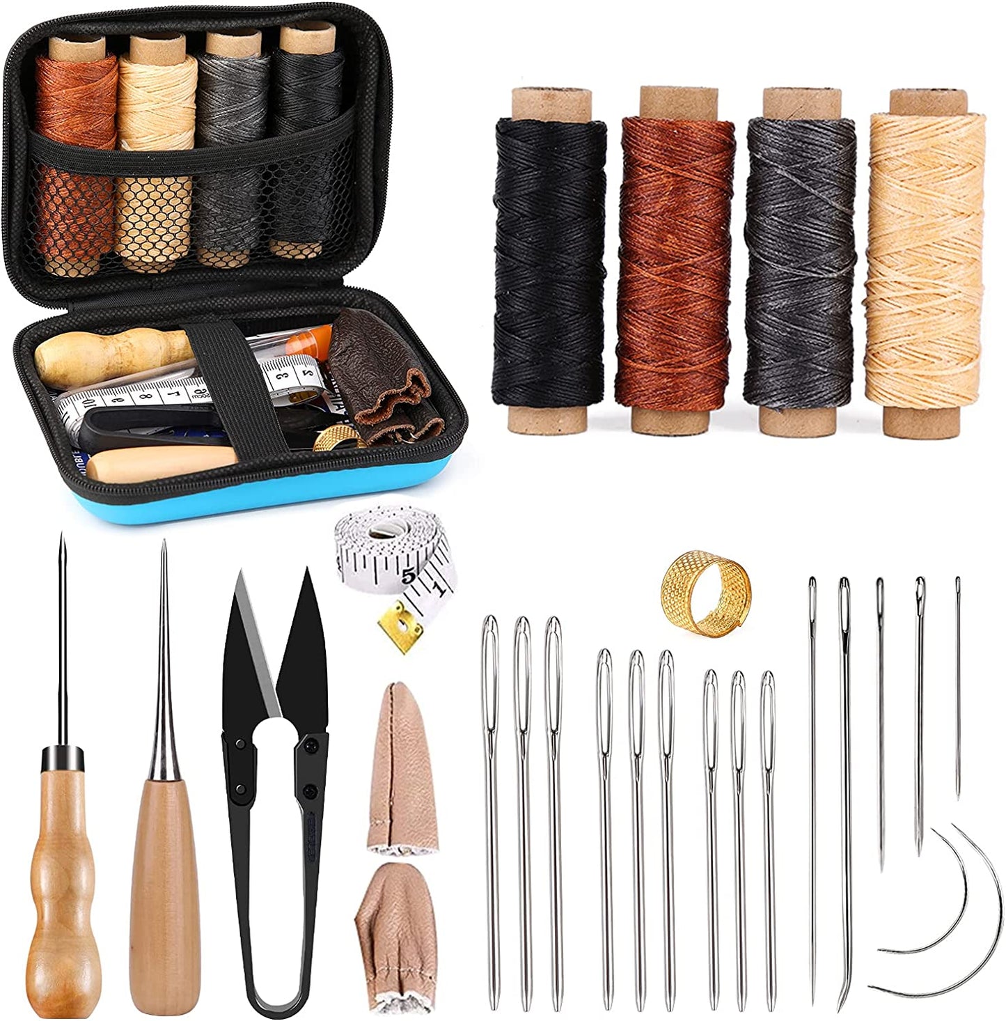 Leather Sewing Kit, Leather Working Tools and Supplies, Leather Working Kit with Large-Eye Stitching Needles, Waxed Thread, Leather Upholstery Repair Kit, Leather Sewing Tools for DIY Leather Craft image 0