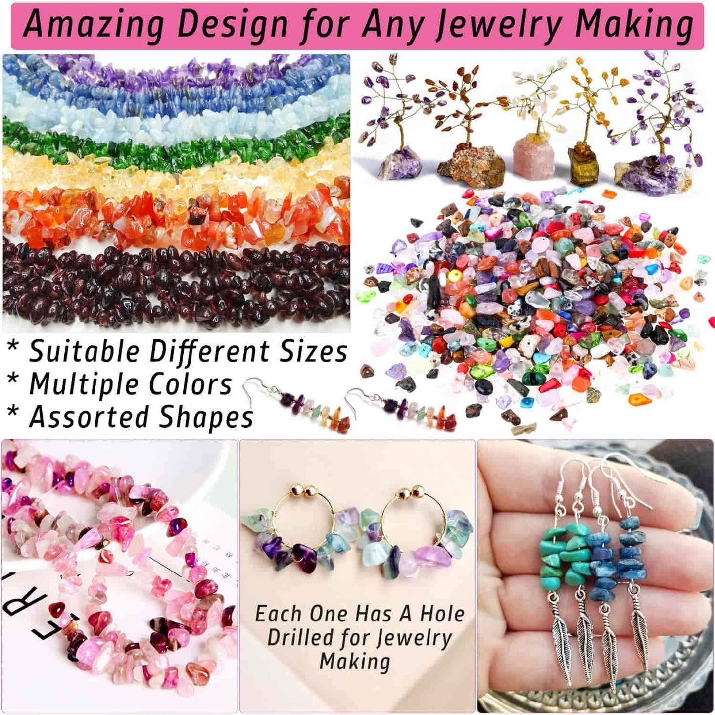 1584Pcs Crystal Jewelry Making Kit, Thrilez Ring Making Kit with Crystal Gemstone Beads, Jewelry Wire and Earring Hooks for Ring, Earring and Jewelry Making image 3