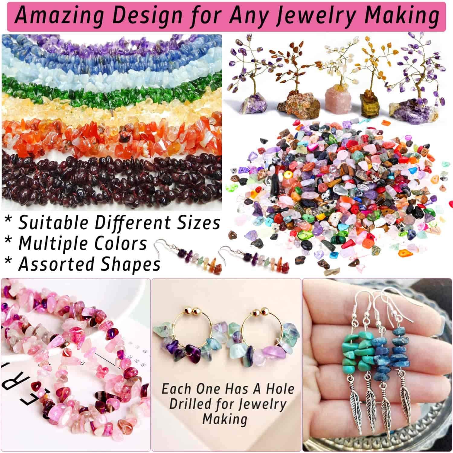 1584Pcs Crystal Jewelry Making Kit, Thrilez Ring Making Kit with Crystal Gemstone Beads, Jewelry Wire and Earring Hooks for Ring, Earring and Jewelry Making image 3