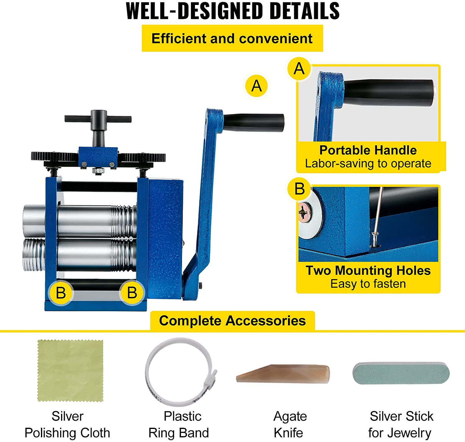 VEVOR Rolling Mill 4.4"/112mm Jewelry Rolling Mill Machine Gear Ratio 1:2.5 Wire Roller Mill 0.1-7mm Press Thickness Manual Combination Rolling Mill for Jewelry Sheet Square Semicircle Circle Pattern image 5