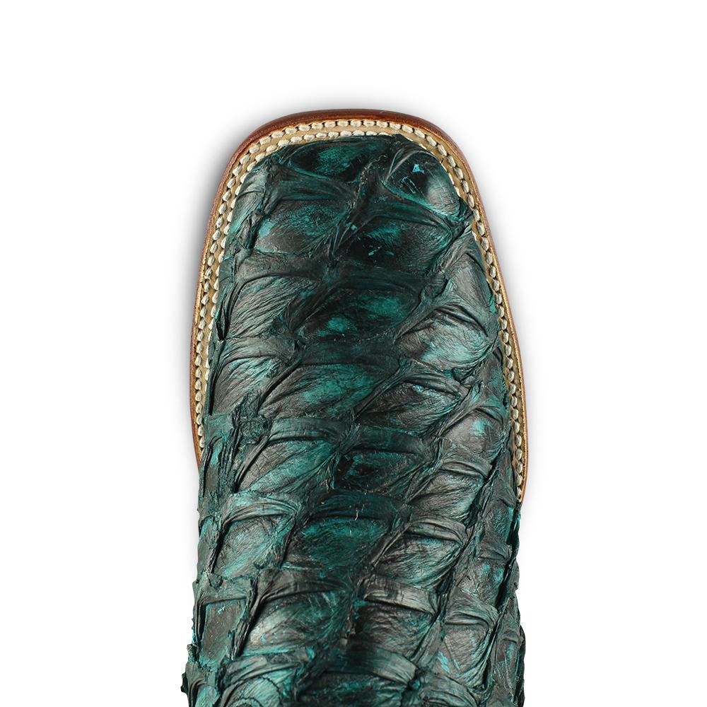 Los Altos Boots Mens #8221008 Wide Square Toe | Genuine Pirarucu Fish Boots | Color Rustic Turquoise image 2