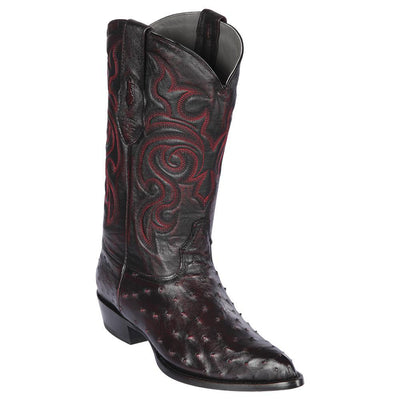 LOS ALTOS BOOTS MENS #990318 J TOE | GENUINE FULL QUILL OSTRICH BOOTS | COLOR BLACK CHERRY image 0