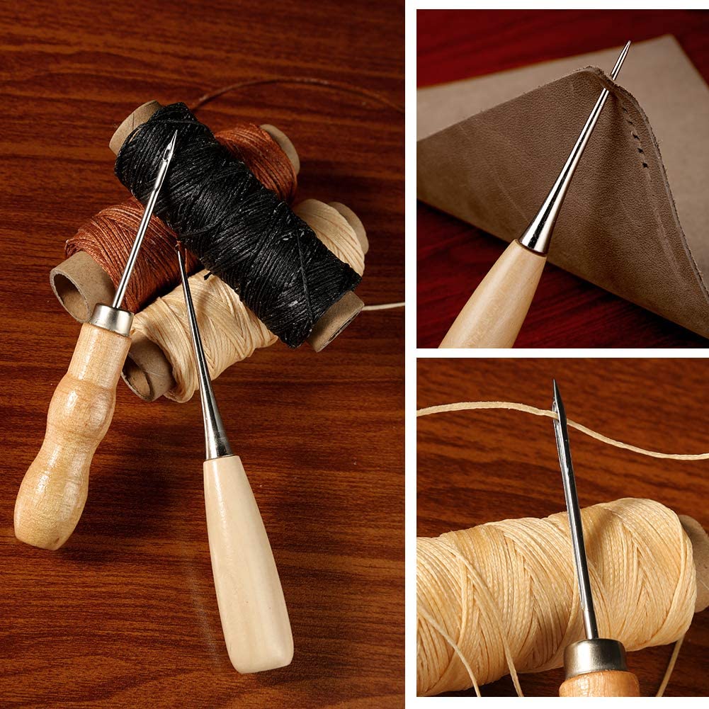 Leather Craft Sewing Kit Leather Repair Upholstery Sewing Kit with 6 Colors Leather Sewing Waxed Thread Hand Quilting Needles Sewing Awl for Beginner Leather Repair, Stitching, Sewing image 5
