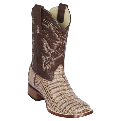 LOS ALTOS BOOTS MENS #8228272 WIDE SQUARE TOE | GENUINE CAIMAN BELLY LEATHER BOOTS | COLOR MOCHA image 0