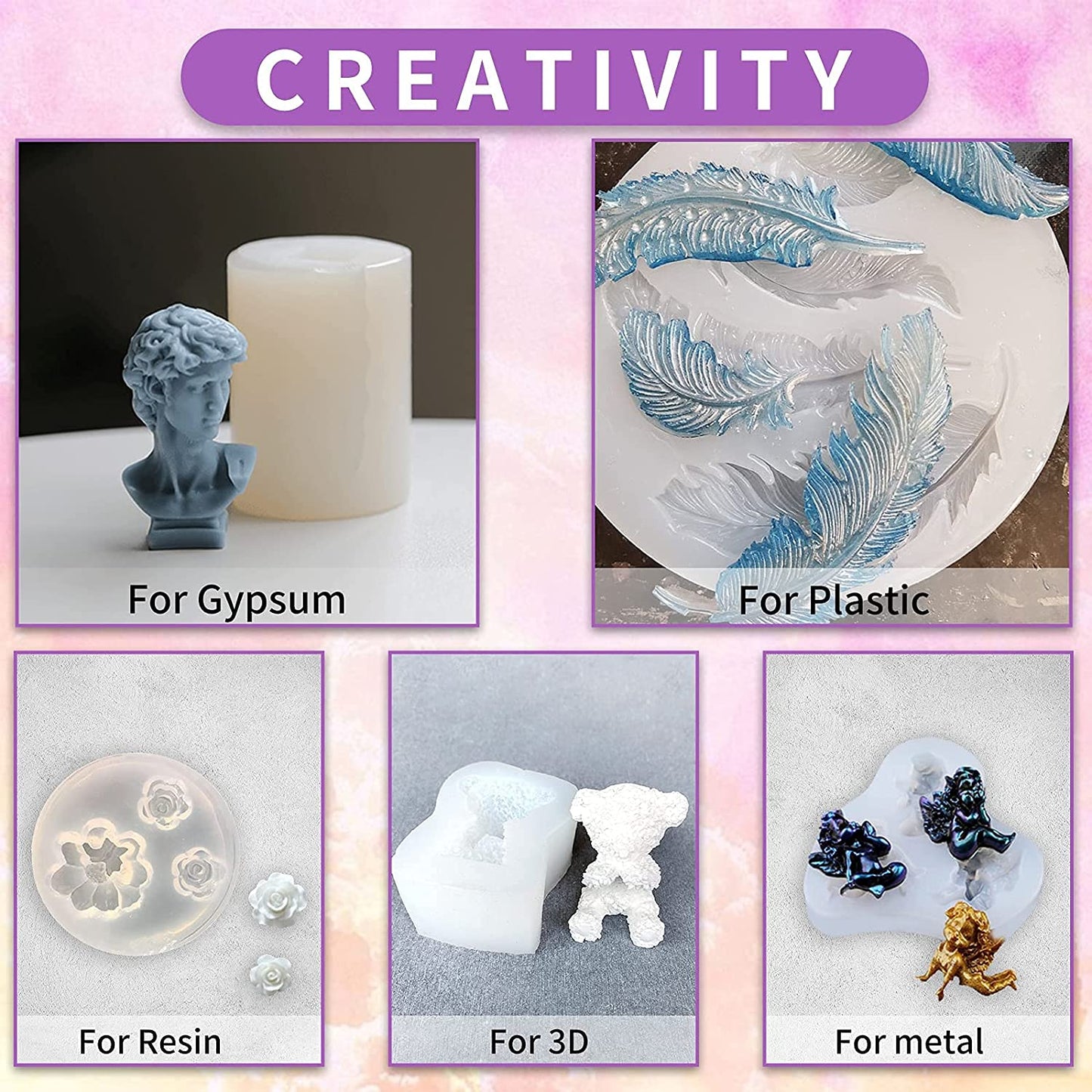 HTVRONT Silicone Mold Making Kit: Liquid Translucent Silicone Rubber for Silicone Molds Making - Easy 1:1 Mixing Ratio Silicone for Casting Resin,Jewelry Making,Candle,Clay,DIY Molds(21.16oz/600g) image 6