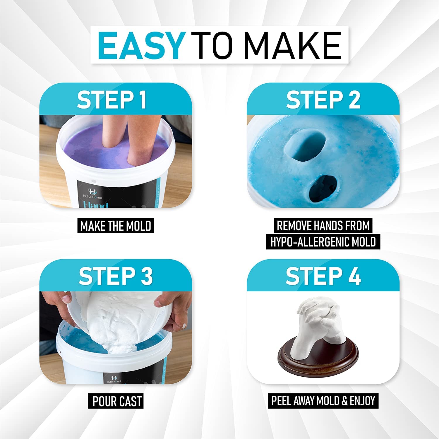 Hand Casting Kit for Couples or Family | Mounting Plaque Included | DIY Plaster Hand Mold Keepsake Sculpture Kit Gifts for Her, Kids, Weddings, Anniversary image 5