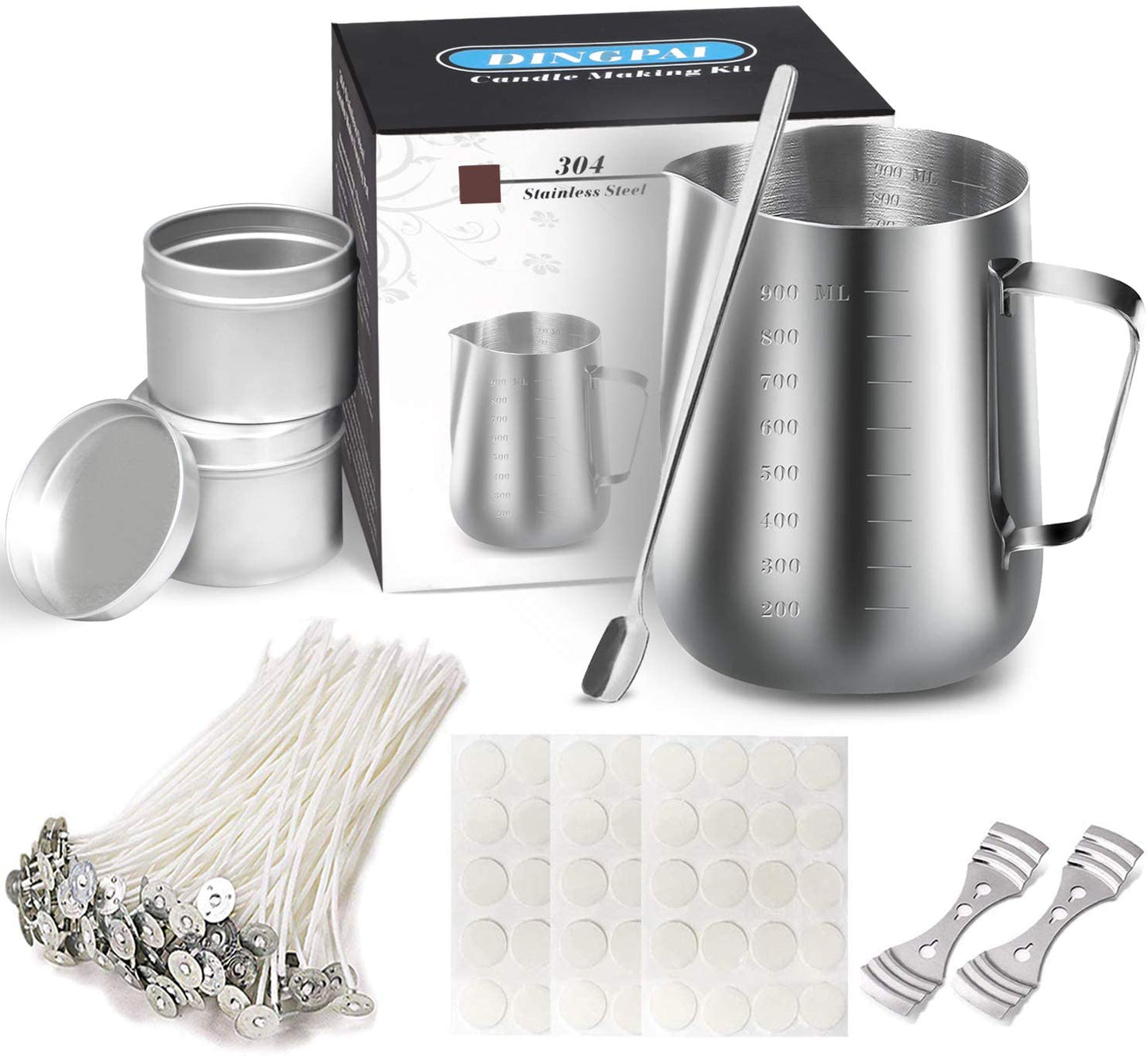 DINGPAI Candle Making Supplies, DIY Candles Craft Tools Including Candle Make Pouring Pot, Candle Wicks, Candle Wicks Sticker, 3-Hole Candle Wicks Holder, Candle Tins and Spoon image 0
