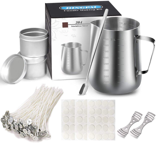 DINGPAI Candle Making Supplies, DIY Candles Craft Tools Including Candle Make Pouring Pot, Candle Wicks, Candle Wicks Sticker, 3-Hole Candle Wicks Holder, Candle Tins and Spoon image 0