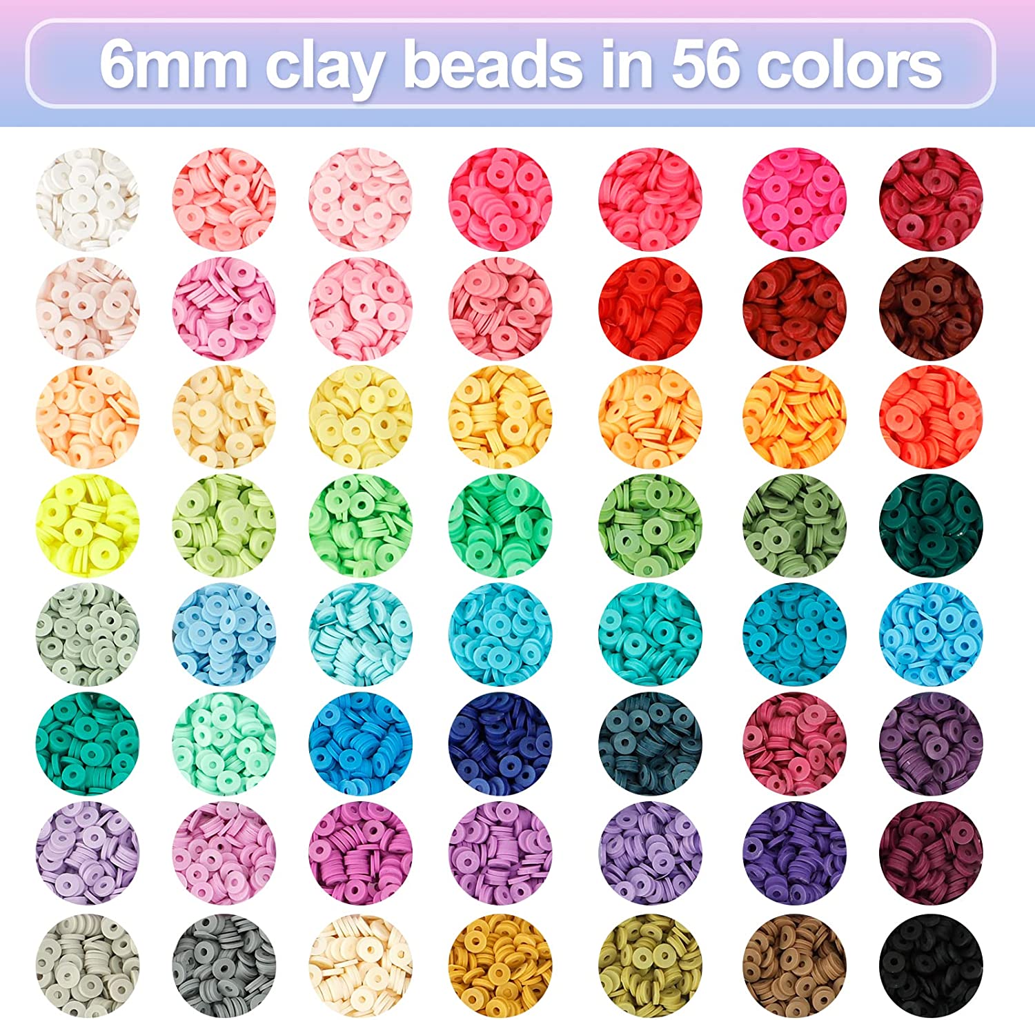 QUEFE 14420pcs Clay Beads for Bracelet Making Kit, 56 Colors Spacer Heishi Beads Flat Round Polymer Clay Beads with Pendant Charms Kits and Elastic Strings image 2