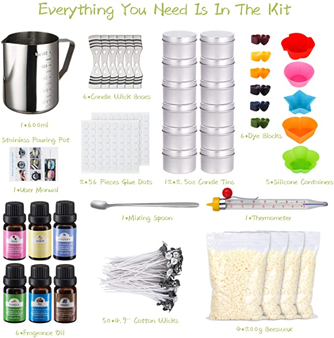Candle Making Kit, Deluxe Candle Making Supplies, DIY Gifts for Mother's Day, Including Pouring Pot, Beeswax, Color Dye, Fragrance Oil, Thermometer, Candle Tins, Molds, Wicks, Stickers, Wicks Holders image 1