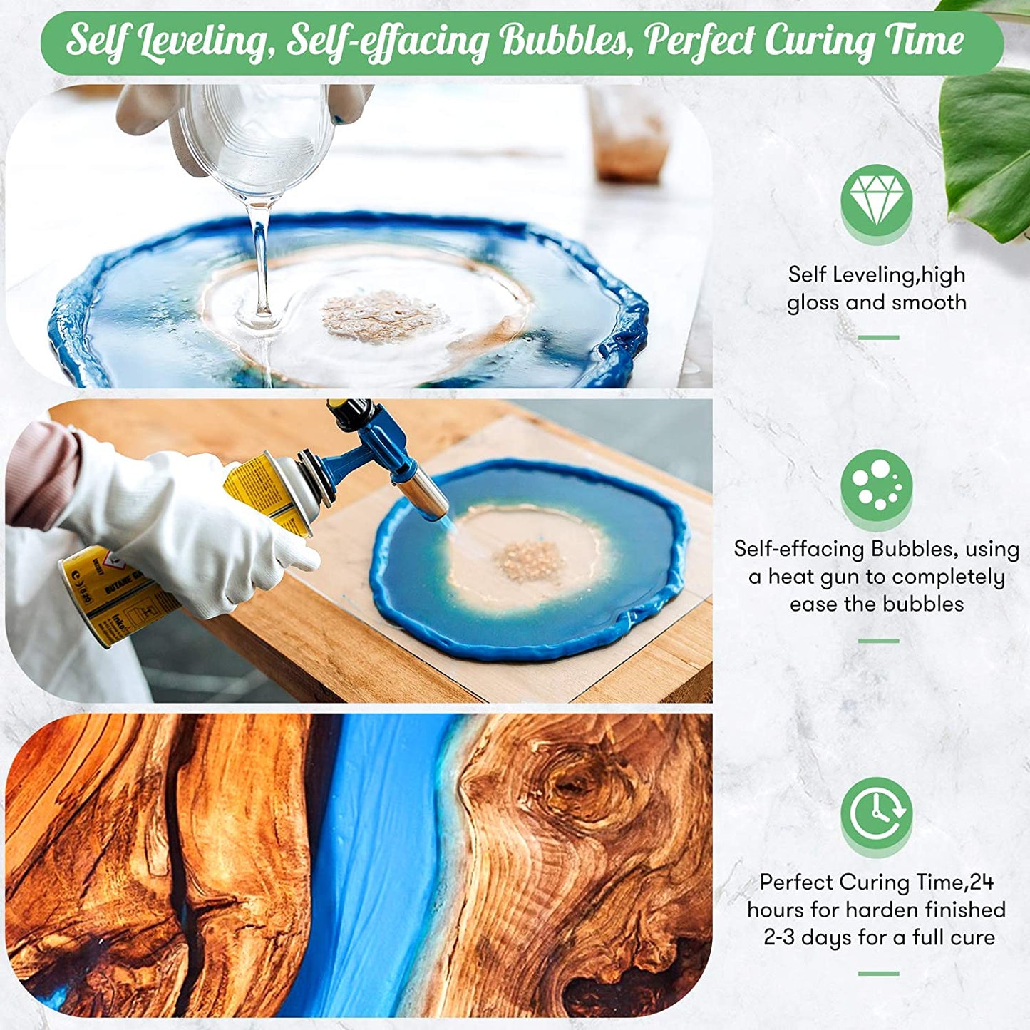 16oz Epoxy Resin Kit- Crystal Clear Resin Kits - Casting Resin for Art, River Table Tops, Jewelry, DIY Craft - Easy Mix by 1:1 Ratio with Silicone Measuring Cups - Good Resin for Beginners image 2