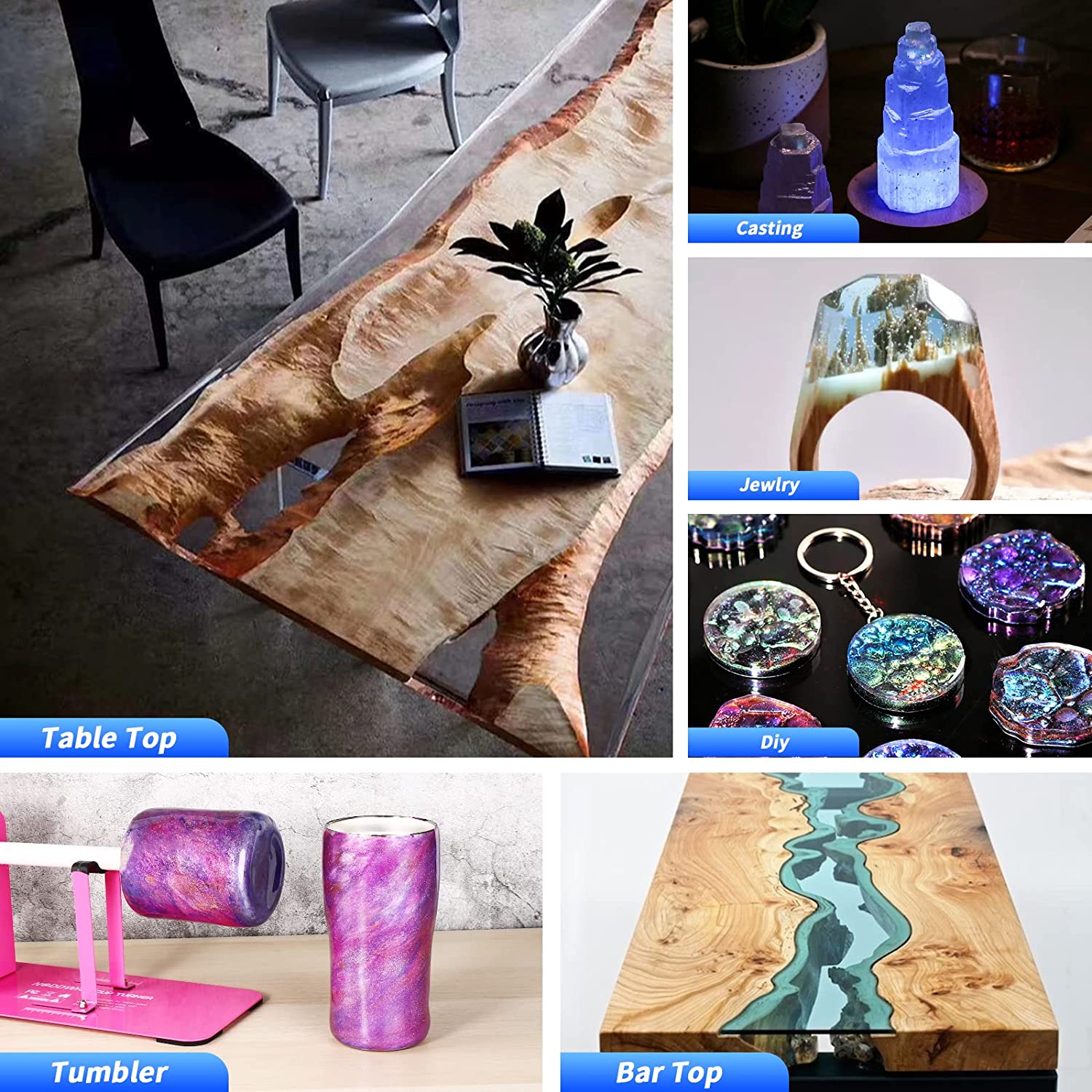 Let's Resin Epoxy Resin Kit, 2 Gallon Deep Pour Epoxy Resin,Bubble Free &amp; Crystal Clear Casting Resin,Fast Curing Resin for Table Top, Countertop, River Table, Wood, Jewelry Making,Art,Craft image 4