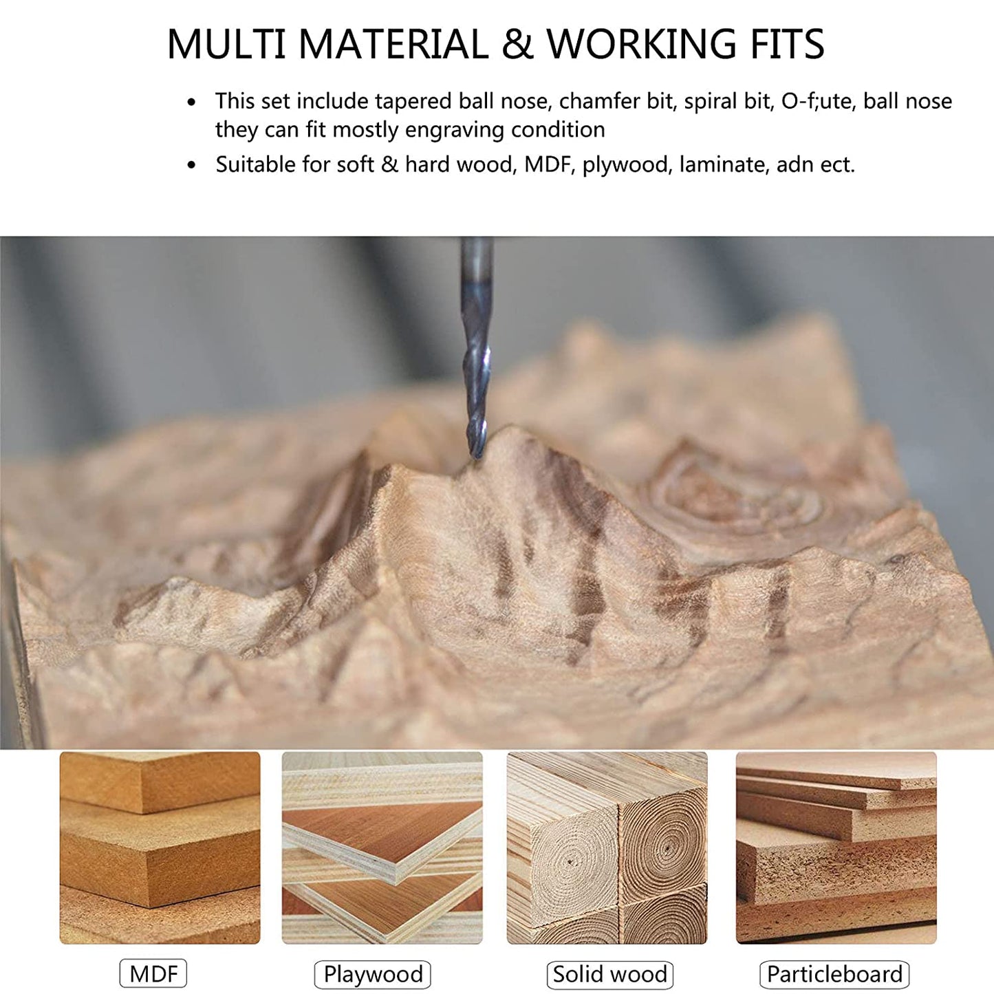 SpeTool CNC Router Bits Carving 8 Pcs Set for Wood Detail Profile V Groove Engraving Solid Carbide 1/4 Inch Shank image 2