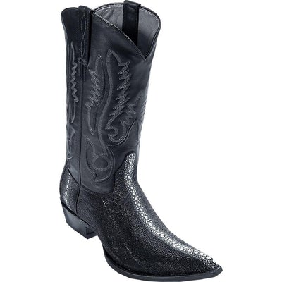 LOS ALTOS BOOTS MENS #95VF1105 3X TOE | GENUINE FULL ROWSTONE STINGRAY LEATHER BOOTS | COLOR BLACK image 0