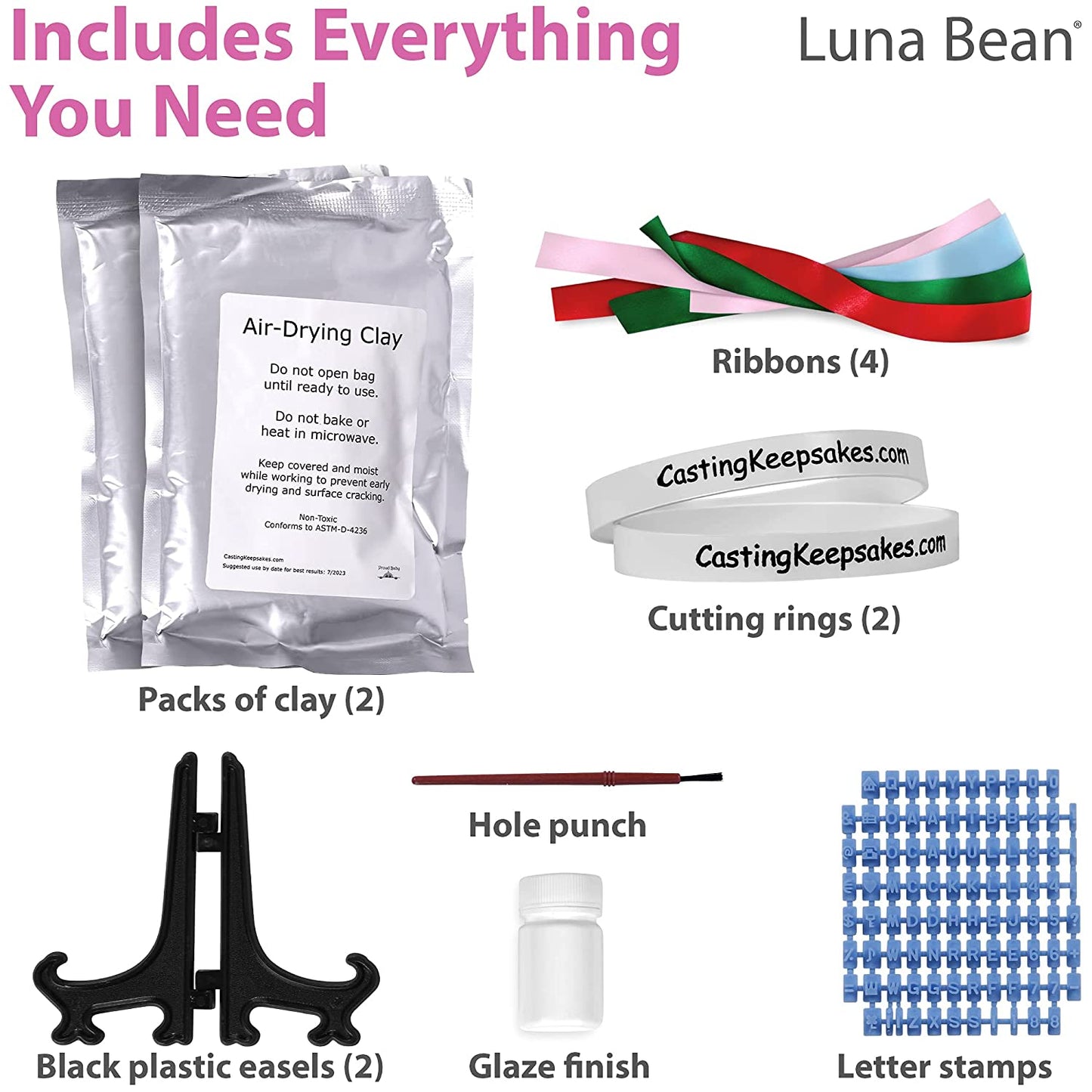 Luna Bean Baby Hand and Footprint Kit - Perfect Baby Keepsake Homemade Ornament Kits for Christmas - Baby Footprint Kit &amp; Inkless Hand and Footprint Kit Holiday Gift - 2Pack W/Ribbons &amp; Easels image 4