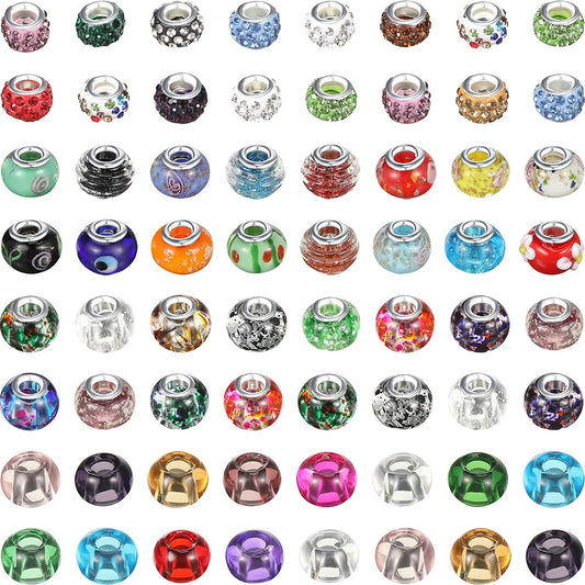 100 Pieces European Craft Glass Beads Assorted Large Hole Beads Mixed Color Rhinestone Charms Beads Crystal Spacer Beads for DIY Bracelet Necklace Jewelry Making image 0