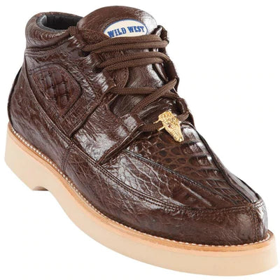 WILD WEST BOOTS #2ZA052807 MEN'S | COLOR BROWN | MEN'S WILD WEST CAIMAN WITH OSTRICH CASUAL SHOES HANDCRAFTED image 0