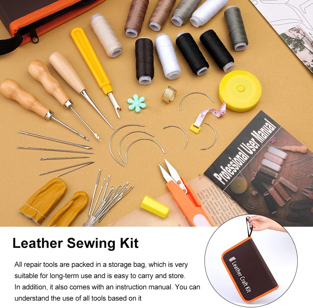 WONVOC Upholstery Repair Kit 42-Pack, Leather Sewing Kit, Leather Sewing Repair Kit, Leather Sewing Tools, Upholstery Thread and Needle, Leather Working Kit with Sewing Awl, Sewing Thread image 5