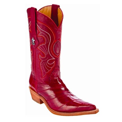 WOMEN'S LOS ALTOS RED EEL SKIN BOOTS 3X TOE PROFILE HANDMADE | COLOR RED (350812-1) image 0
