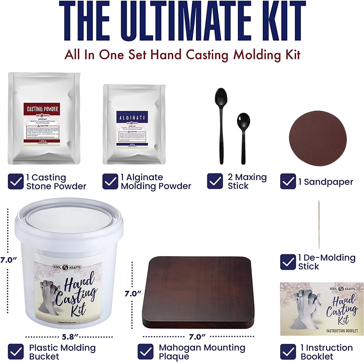 Hand Casting Kit for Couples | DIY Plaster Statue Molding Kit | DIY Hand Mold Kit | Anniversary for Men, Women | Wedding Gift | Wooden Mahogany Base | Mother's Day Gifts for Wife image 1
