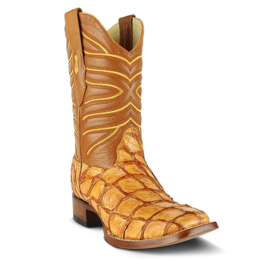Los Altos Boots Mens #8221002 Wide Square Toe | Genuine Pirarucu Fish Boots | Color Buttercup image 0