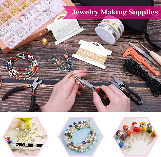 Jewelry Making Tools Set - High Quality Pliers, Nylon Jaw, Round Nose, Bent Nose, Diagonal Cut, Flat Nose, Wire Looping, Brass Ring, Ergonomic Handles, Zipped Carrying Pouch image 3