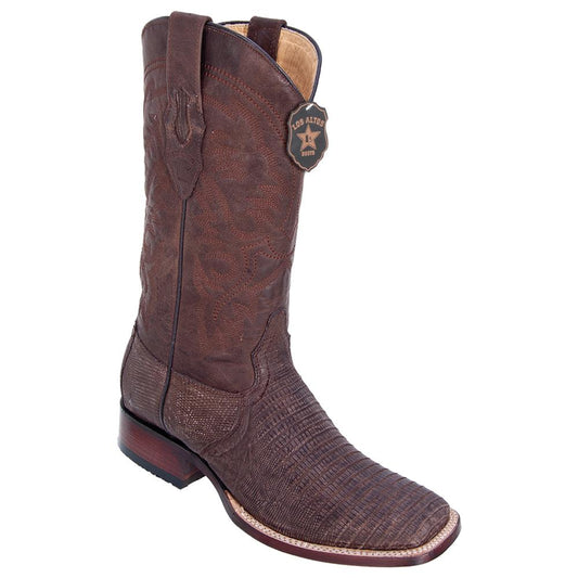 Los Altos Boots Mens #8220735 Wide Square Toe | Genuine Teju Lizard Leather Boots | Color Sanded Brown image 0