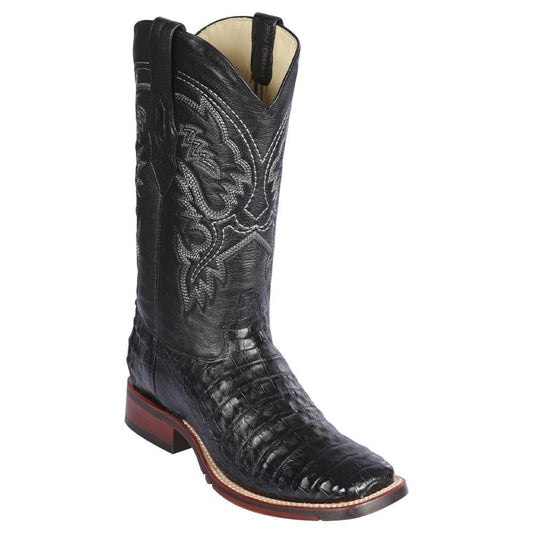 Los Altos Boots Mens #8268205 Wide Square Toe | Genuine Caiman Belly Leather Boots | Color Black image 0