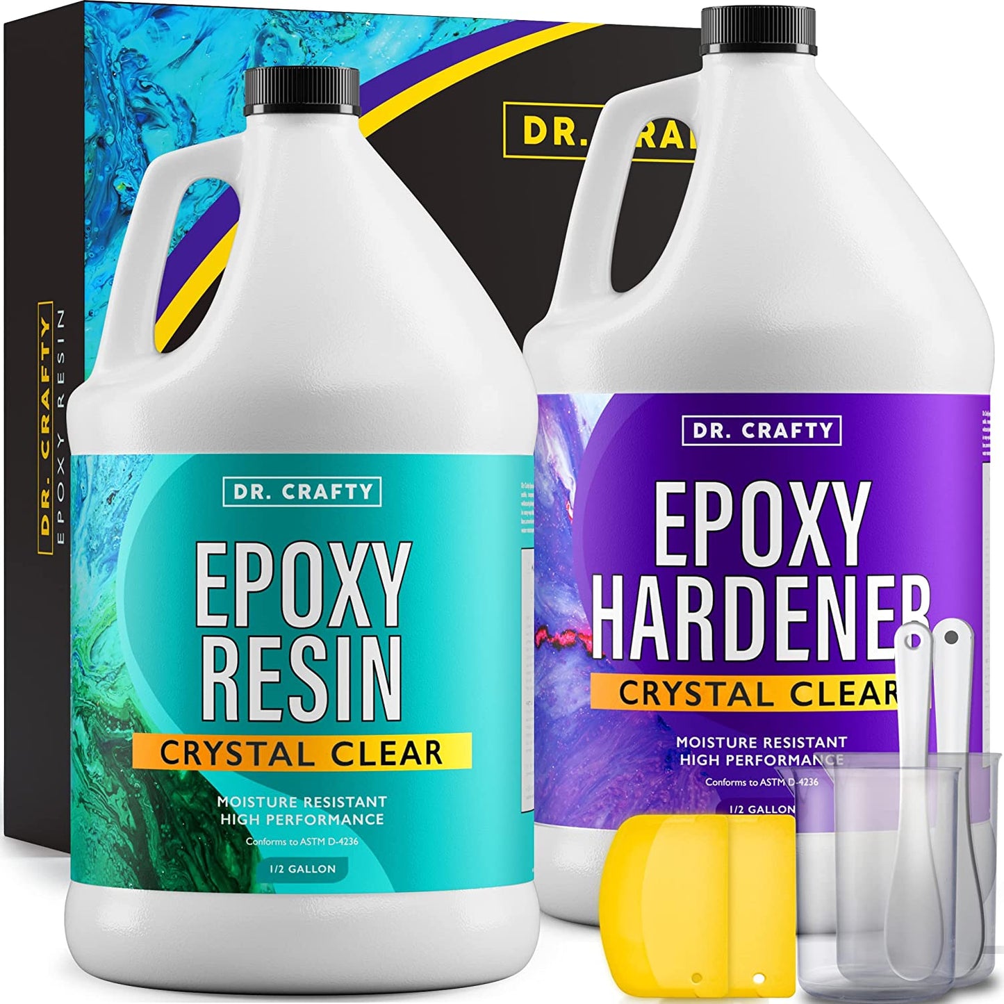 DR CRAFTY Clear Epoxy Resin - Deep Pour Epoxy Casting Resin Kit - Clear Epoxy Resin for Resin Molds, Table Top, Art Resin, Craft, Jewelry Casting, DIY, Tumblers &amp; Wood - 1 Gallon, 2 Part Resin Kit image 0