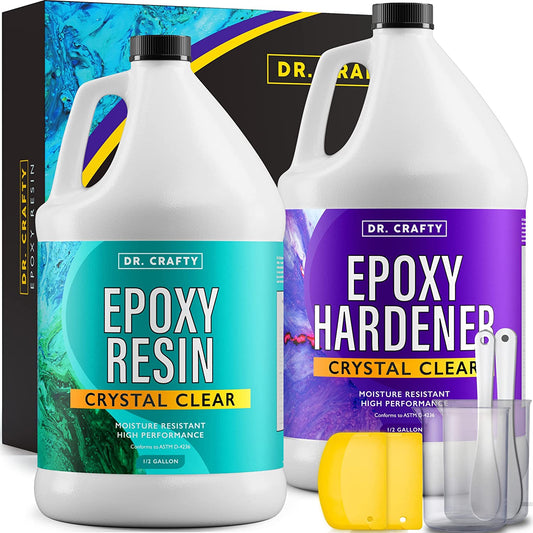 DR CRAFTY Clear Epoxy Resin - Deep Pour Epoxy Casting Resin Kit - Clear Epoxy Resin for Resin Molds, Table Top, Art Resin, Craft, Jewelry Casting, DIY, Tumblers &amp; Wood - 1 Gallon, 2 Part Resin Kit image 0