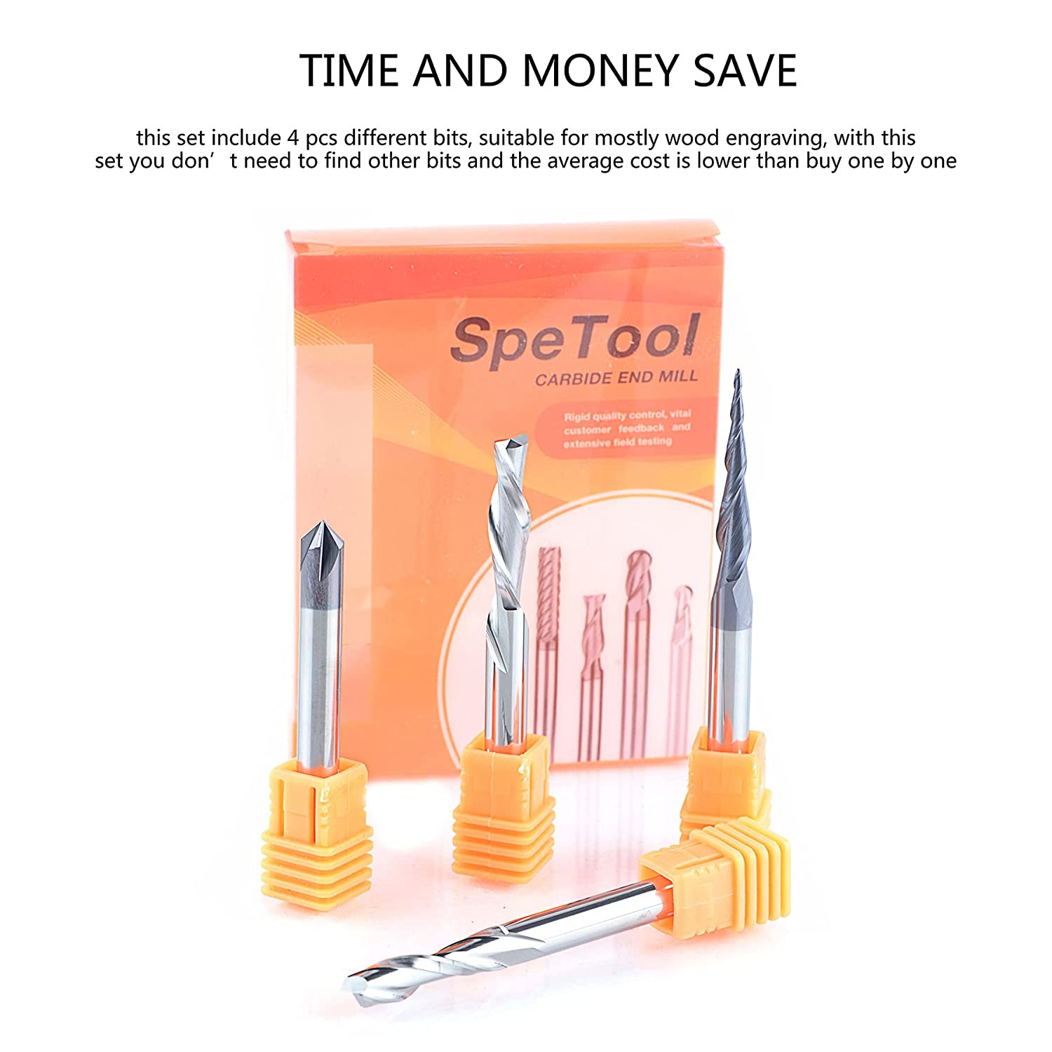 SpeTool CNC Router Bits Carving Set for Wood Profile V Groove Engraving Solid Carbide 1/4 Inch Shank image 2